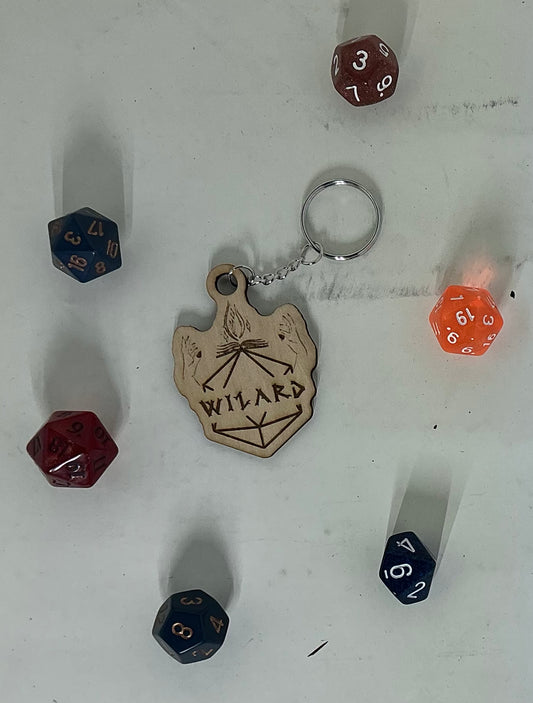 DnD Wizard Class Keychain – Laser-Cut Basswood Tabletop RPG Accessory