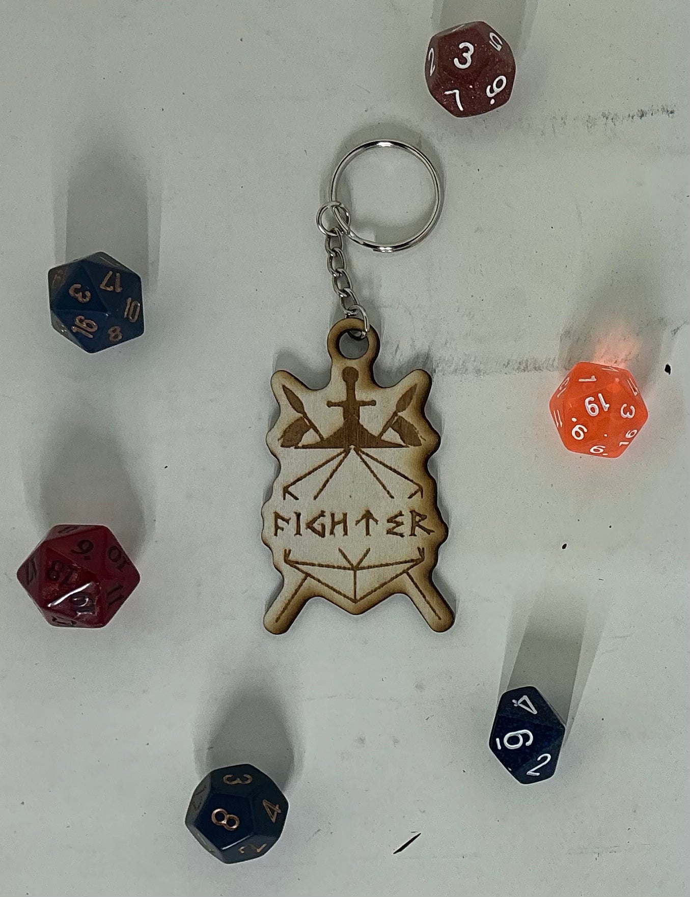 DnD Fighter Class Keychain – Laser-Cut Basswood Tabletop RPG Accessory