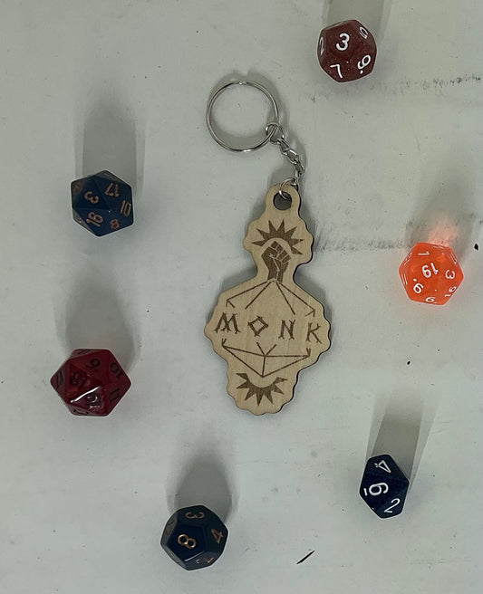 DnD Monk Class Keychain – Laser-Cut Basswood Tabletop RPG Accessory